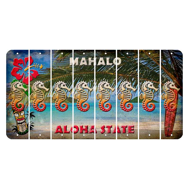 Hawaii Beach Scene Cut License Plate Strips (Set of 8) Seahorse