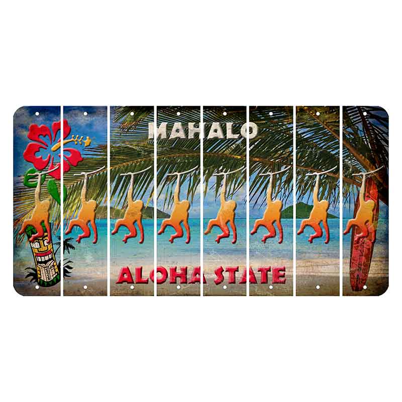 Hawaii Beach Scene Cut License Plate Strips (Set of 8) Monkey