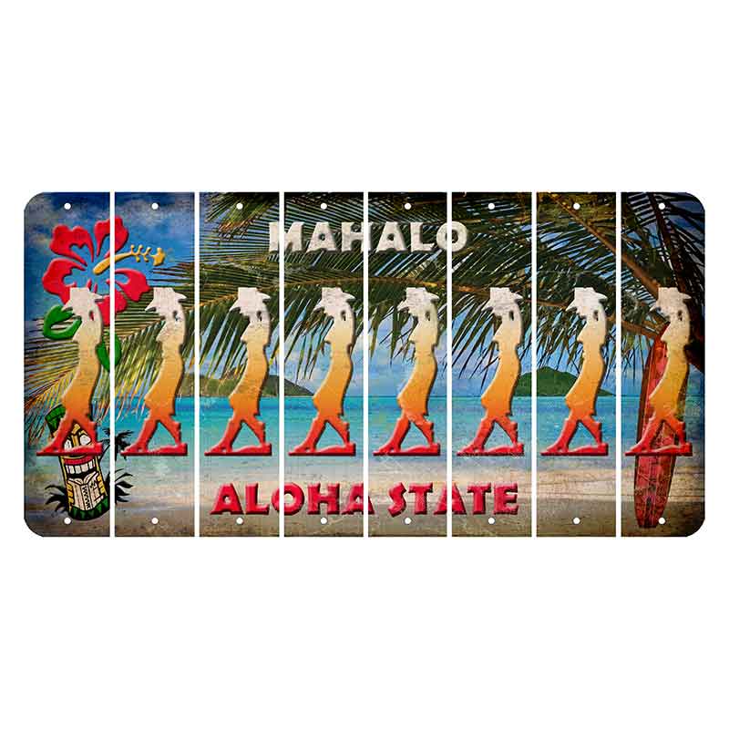 Hawaii Beach Scene Cut License Plate Strips (Set of 8) Cowgirl - Leaning
