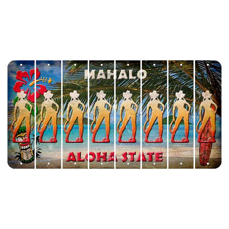 Hawaii Beach Scene Cut License Plate Strips (Set of 8) Cowgirl