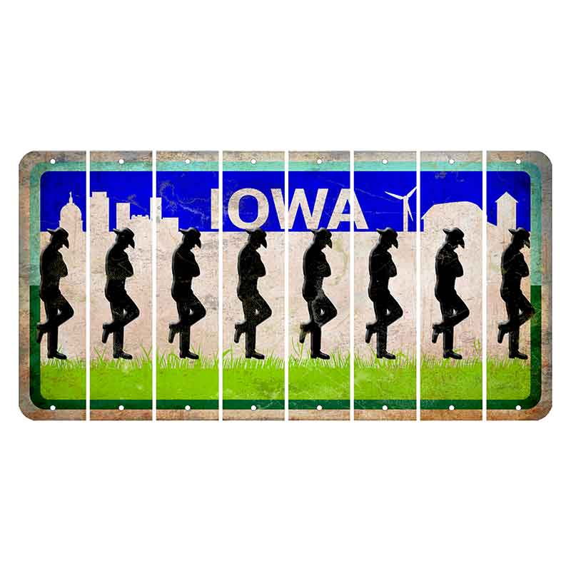 Iowa Grass Field Cut License Plate Strips (Set of 8) Cowboy - Leaning