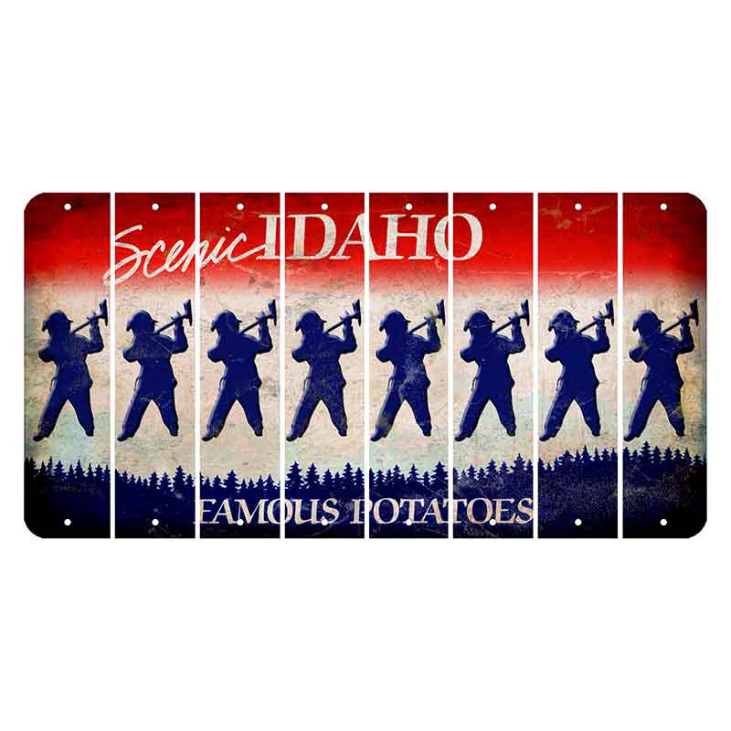 Idaho Scenic Cut License Plate Strips (Set of 8) Fireman with Axe