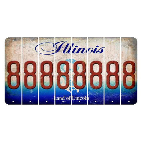 Illinois Abraham Lincoln Cut License Plate Strips (Set of 8) 8