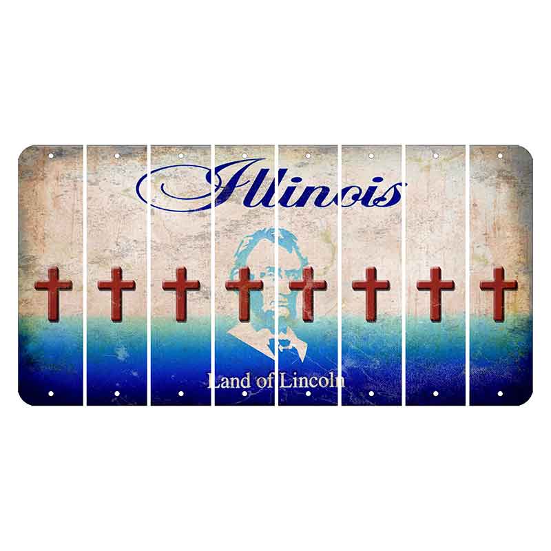 Illinois Abraham Lincoln Cut License Plate Strips (Set of 8) Cross
