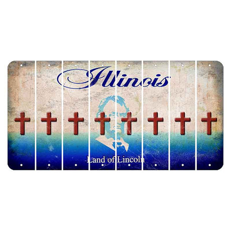Illinois Abraham Lincoln Cut License Plate Strips (Set of 8) Cross