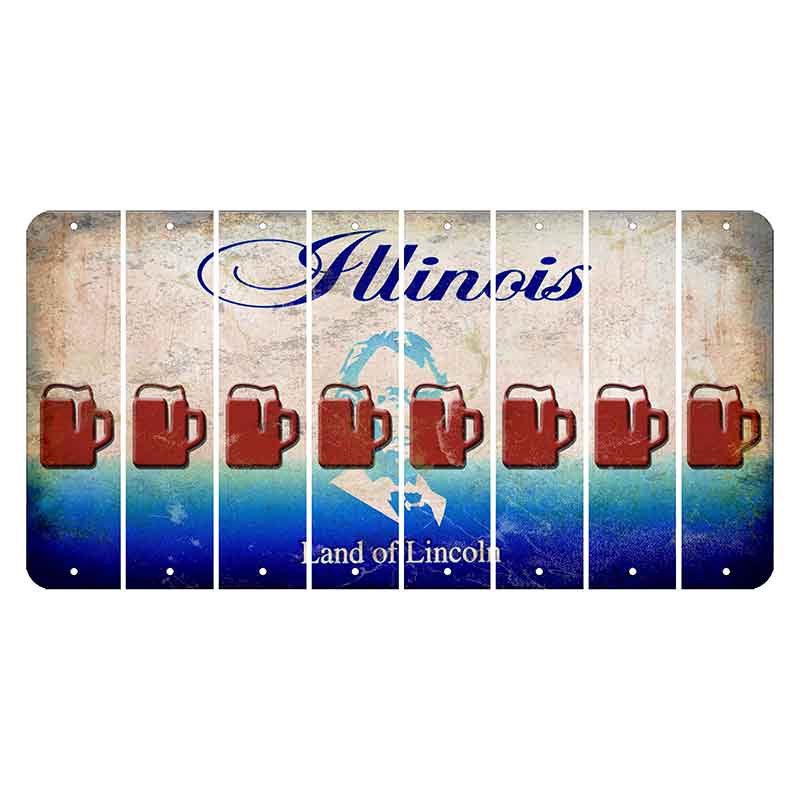 Illinois Abraham Lincoln Cut License Plate Strips (Set of 8) Beer Mug
