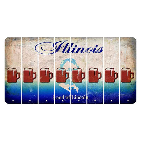 Illinois Abraham Lincoln Cut License Plate Strips (Set of 8) Beer Mug