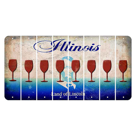 Illinois Abraham Lincoln Cut License Plate Strips (Set of 8) Wine Glass