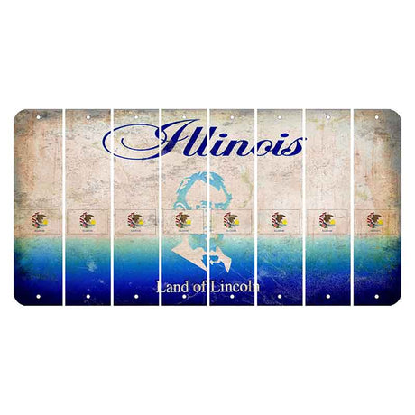 Illinois Abraham Lincoln Cut License Plate Strips (Set of 8) State Flag