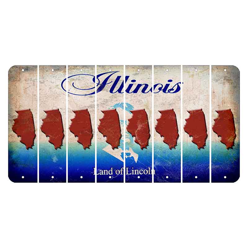 Illinois Abraham Lincoln Cut License Plate Strips (Set of 8) State Silhouette