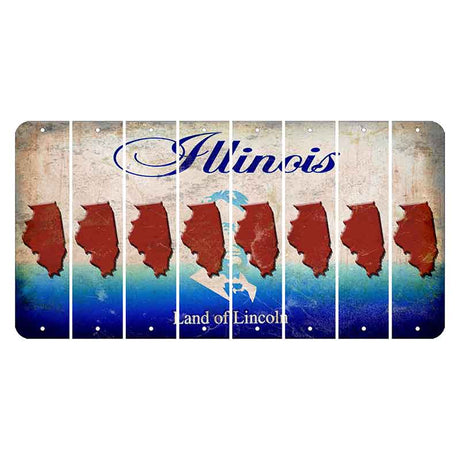 Illinois Abraham Lincoln Cut License Plate Strips (Set of 8) State Silhouette