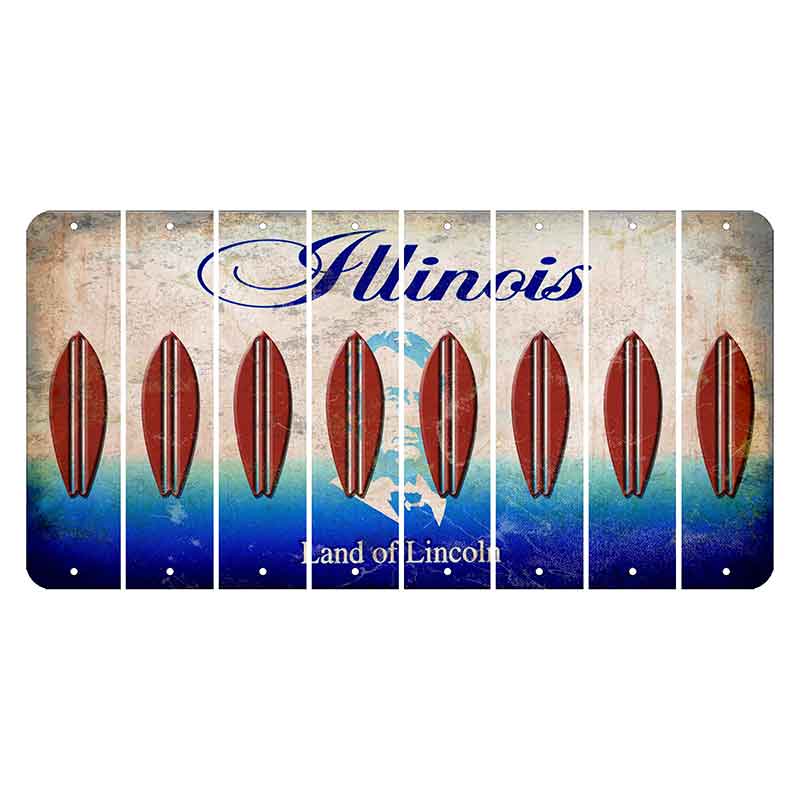 Illinois Abraham Lincoln Cut License Plate Strips (Set of 8) Surfboard