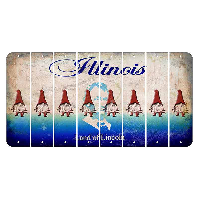 Illinois Abraham Lincoln Cut License Plate Strips (Set of 8) Gnome