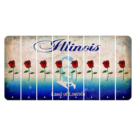 Illinois Abraham Lincoln Cut License Plate Strips (Set of 8) Red Rose