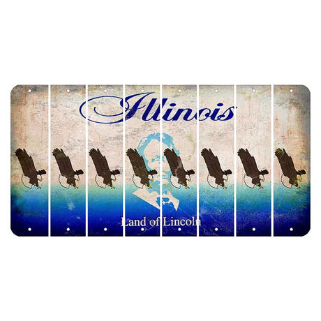 Illinois Abraham Lincoln Cut License Plate Strips (Set of 8) Bald Eagle
