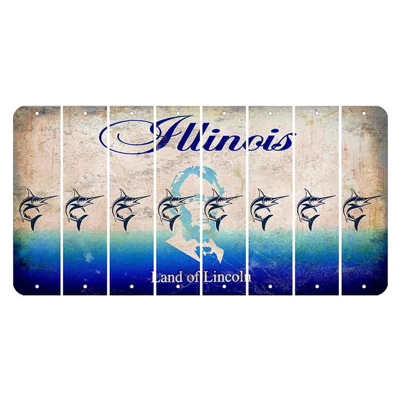 Illinois Abraham Lincoln Cut License Plate Strips (Set of 8) Swordfish