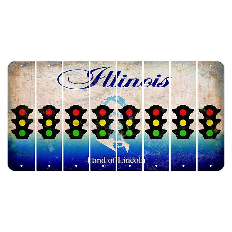 Illinois Abraham Lincoln Cut License Plate Strips (Set of 8) Traffic Light