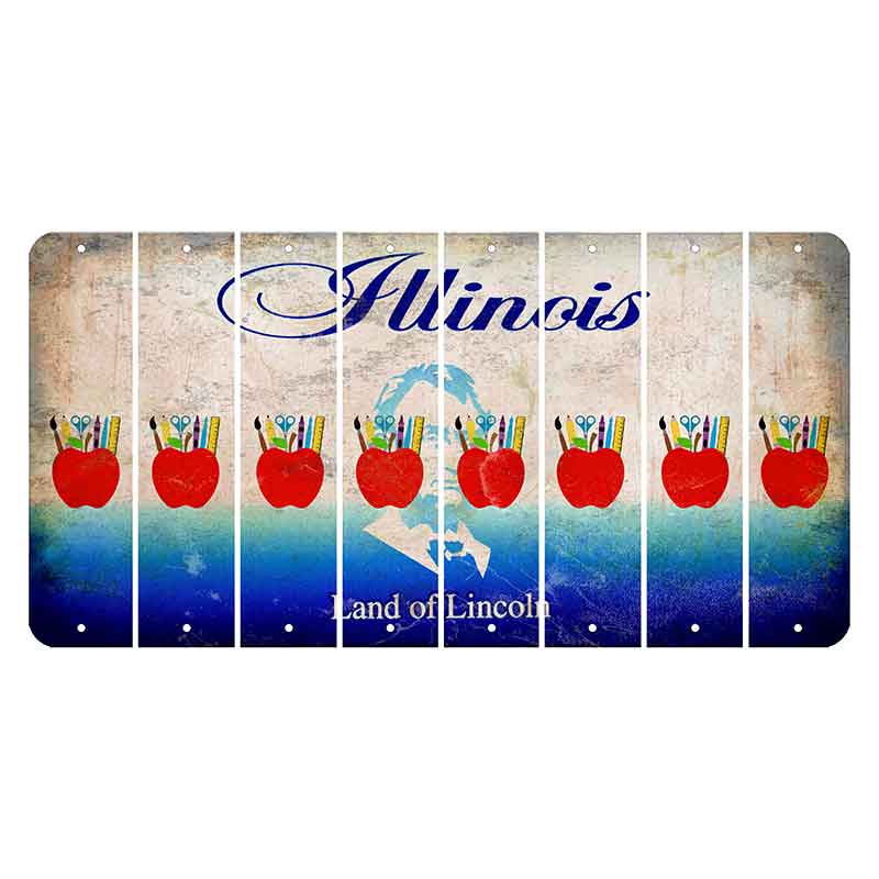 Illinois Abraham Lincoln Cut License Plate Strips (Set of 8) Teacher Apple