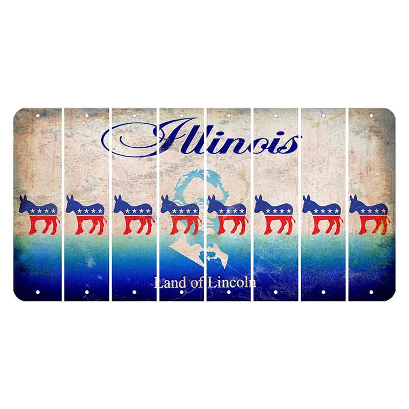 Illinois Abraham Lincoln Cut License Plate Strips (Set of 8) Democrat