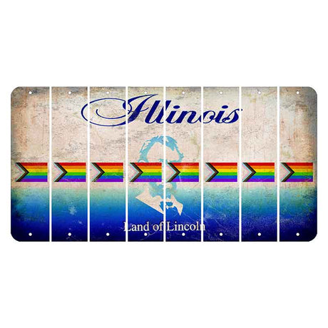 Illinois Abraham Lincoln Cut License Plate Strips (Set of 8) LGBTQ Flag