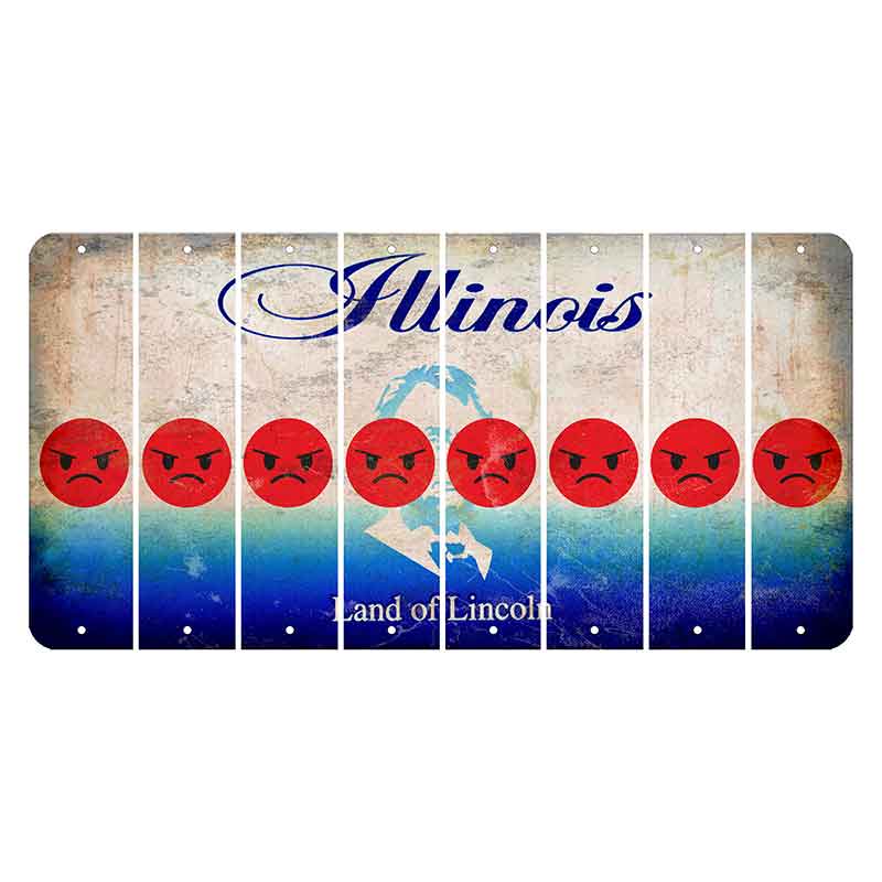 Illinois Abraham Lincoln Cut License Plate Strips (Set of 8) Emoji - Angry