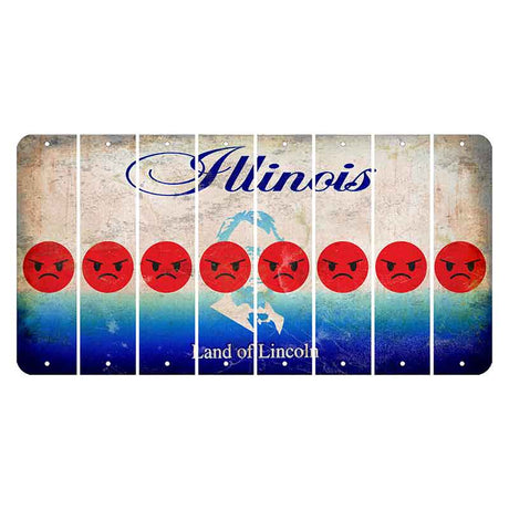Illinois Abraham Lincoln Cut License Plate Strips (Set of 8) Emoji - Angry