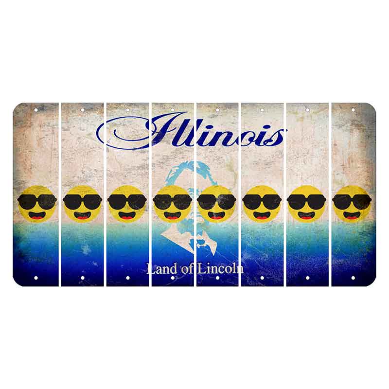 Illinois Abraham Lincoln Cut License Plate Strips (Set of 8) Emoji - Shades