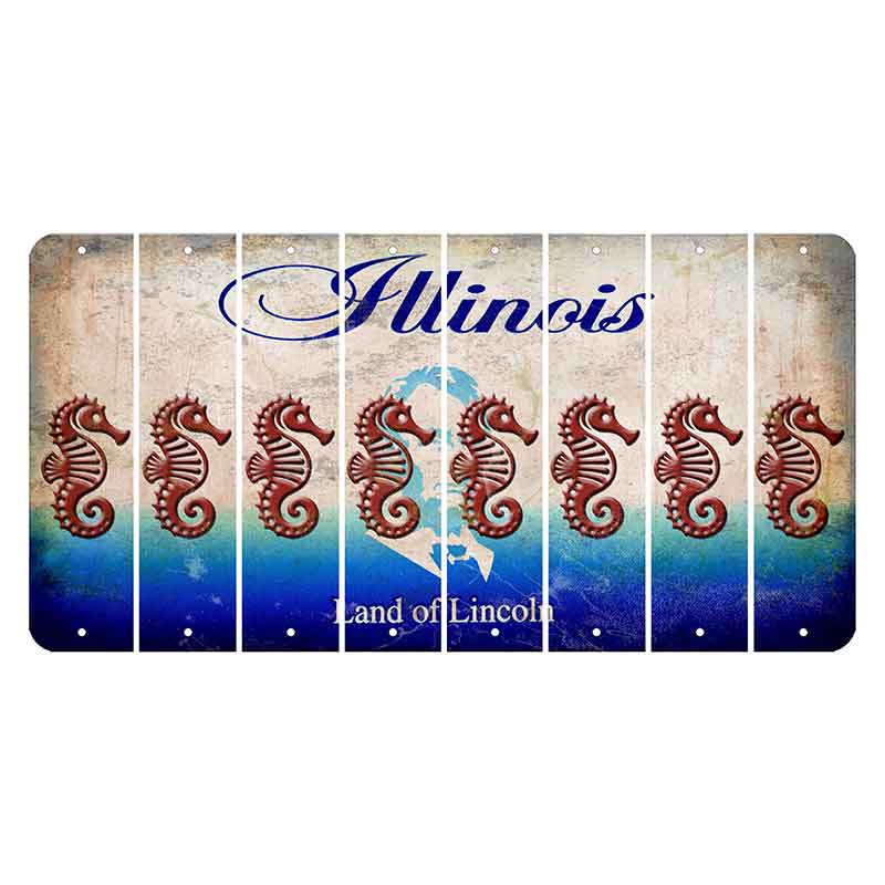 Illinois Abraham Lincoln Cut License Plate Strips (Set of 8) Seahorse