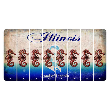 Illinois Abraham Lincoln Cut License Plate Strips (Set of 8) Seahorse