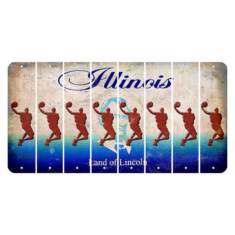 Illinois Abraham Lincoln Cut License Plate Strips (Set of 8) Basketball Player