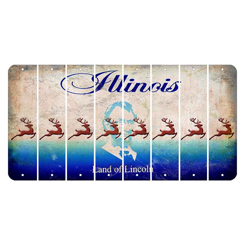 Illinois Abraham Lincoln Cut License Plate Strips (Set of 8) Reindeer