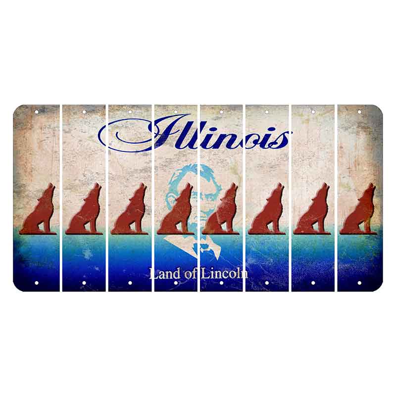 Illinois Abraham Lincoln Cut License Plate Strips (Set of 8) Howling Wolf