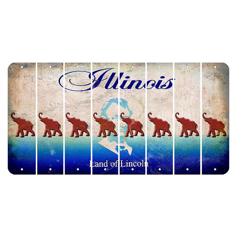 Illinois Abraham Lincoln Cut License Plate Strips (Set of 8) Elephant
