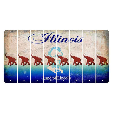 Illinois Abraham Lincoln Cut License Plate Strips (Set of 8) Elephant