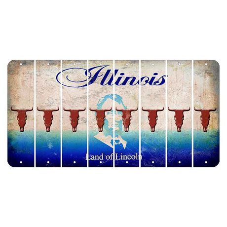 Illinois Abraham Lincoln Cut License Plate Strips (Set of 8) Cow Skull