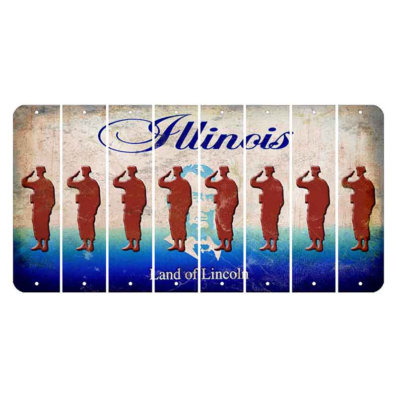 Illinois Abraham Lincoln Cut License Plate Strips (Set of 8) Soldier - Saluting