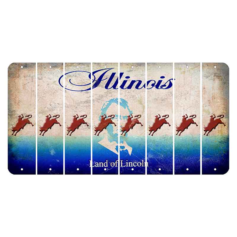 Illinois Abraham Lincoln Cut License Plate Strips (Set of 8) Bull Rider