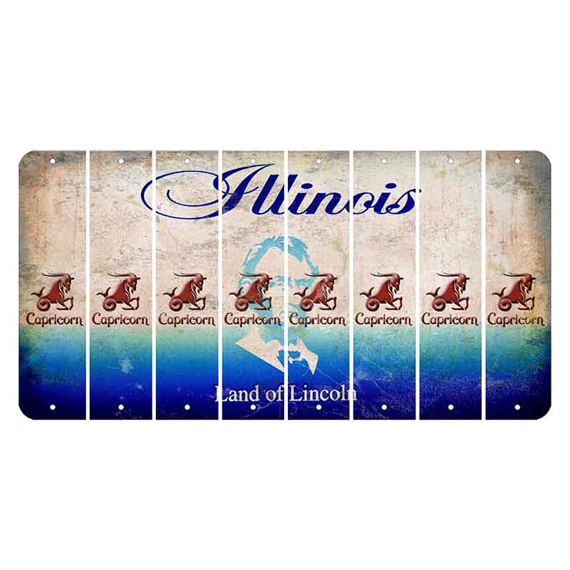 Illinois Abraham Lincoln Cut License Plate Strips (Set of 8) Zodiac Sign - Capricorn