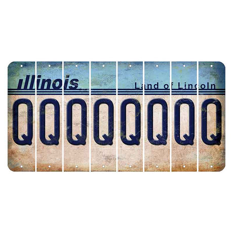 Illinois Light Blue Cut License Plate Strips (Set of 8) Q