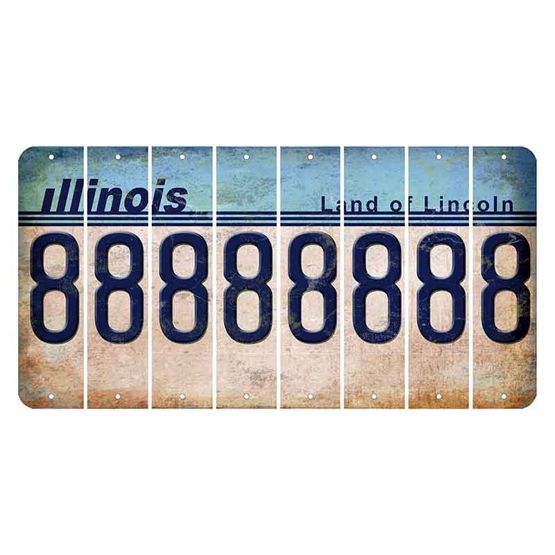 Illinois Light Blue Cut License Plate Strips (Set of 8) 8