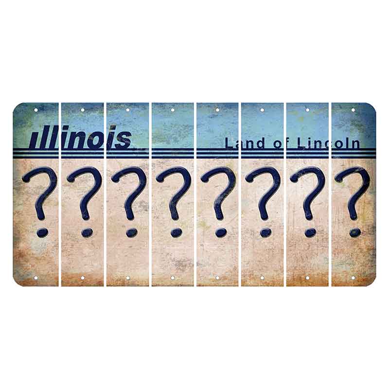 Illinois Light Blue Cut License Plate Strips (Set of 8) Question Mark