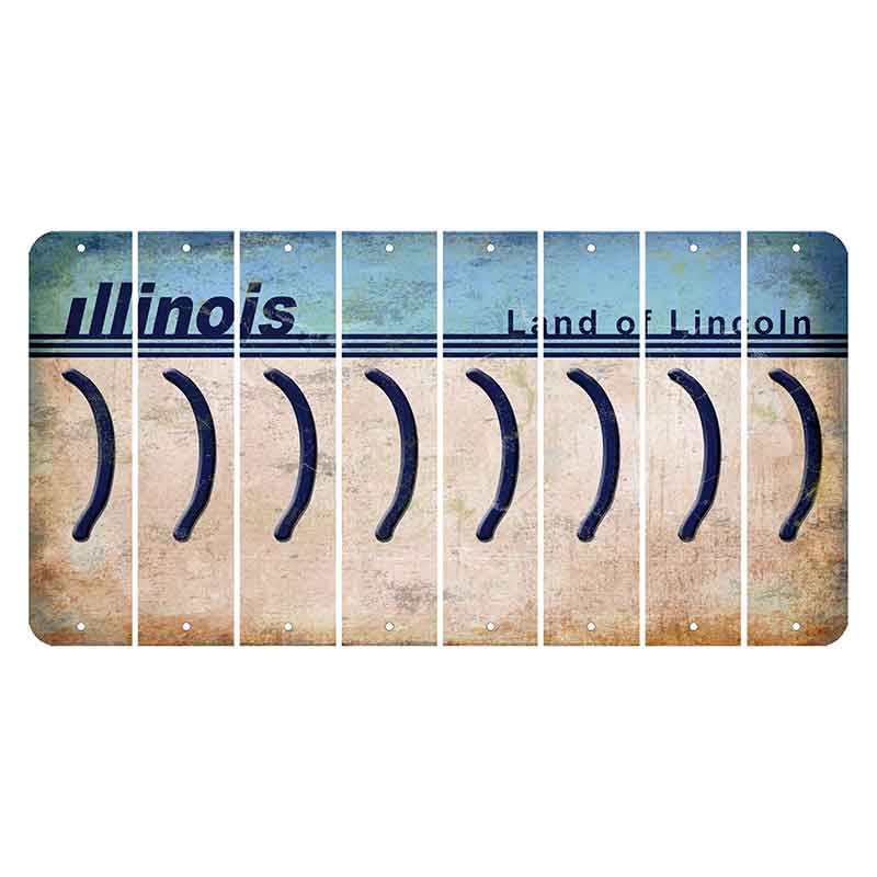 Illinois Light Blue Cut License Plate Strips (Set of 8) Parenthesis - Right