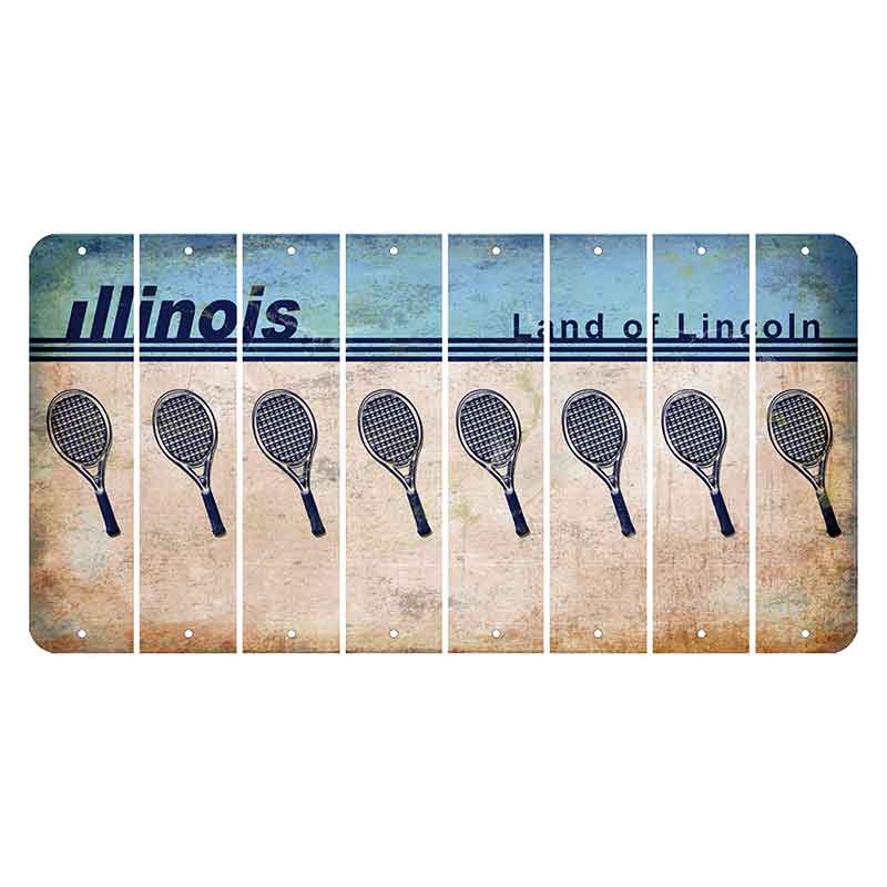 Illinois Light Blue Cut License Plate Strips (Set of 8) Tennis Racket