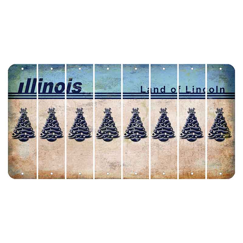 Illinois Light Blue Cut License Plate Strips (Set of 8) Christmas Tree