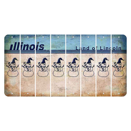 Illinois Light Blue Cut License Plate Strips (Set of 8) Snowman