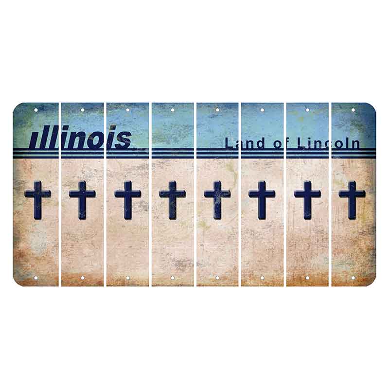 Illinois Light Blue Cut License Plate Strips (Set of 8) Cross