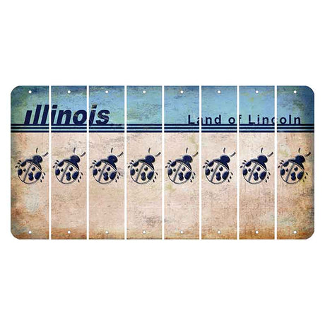 Illinois Light Blue Cut License Plate Strips (Set of 8) Ladybug