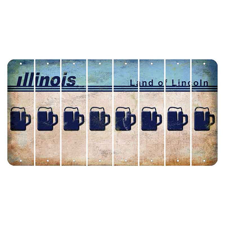 Illinois Light Blue Cut License Plate Strips (Set of 8) Beer Mug