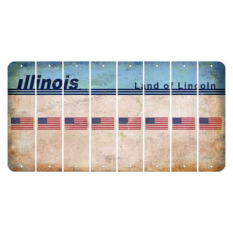 Illinois Light Blue Cut License Plate Strips (Set of 8) American Flag