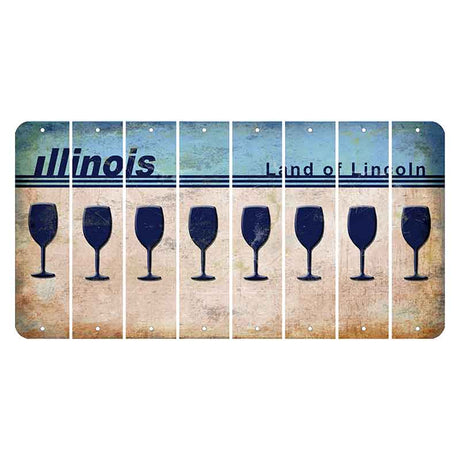 Illinois Light Blue Cut License Plate Strips (Set of 8) Wine Glass